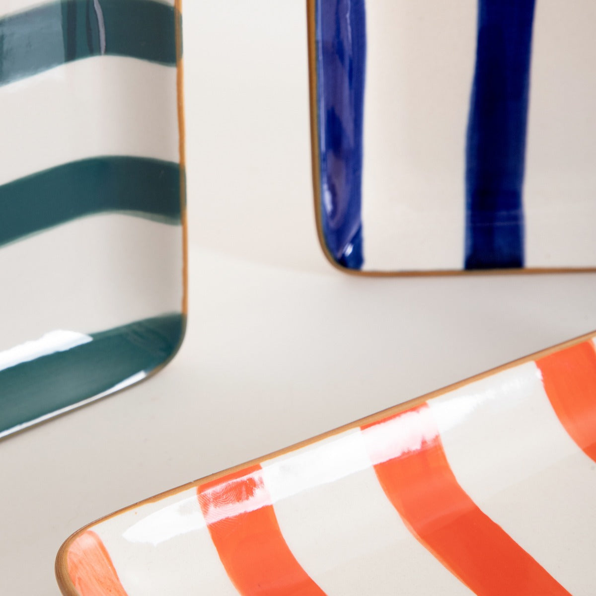 Torrit Green Stripes Stoneware Plate 19x12 cm