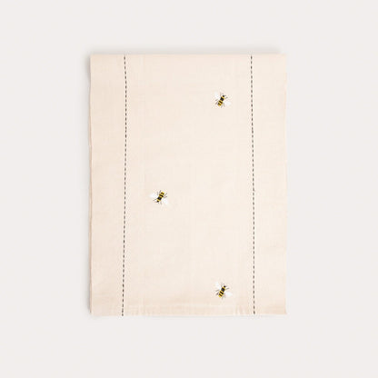 BIENA Cotton Table Runner with Embroidered Bees 40x160cm