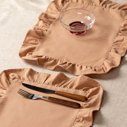 KALLIOPE Beige Table Mats with Decorative Frill, Set of 2