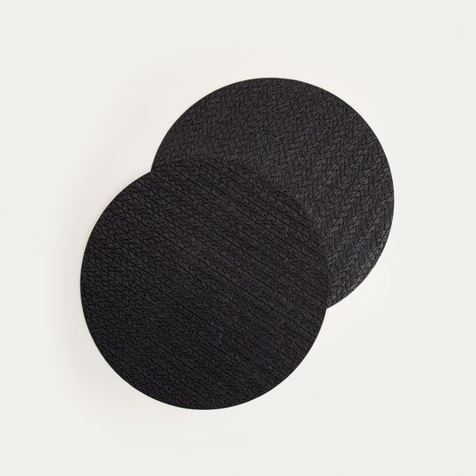 MORELLA Black Table Mats Set of 2, 38cm Round Dining Pads