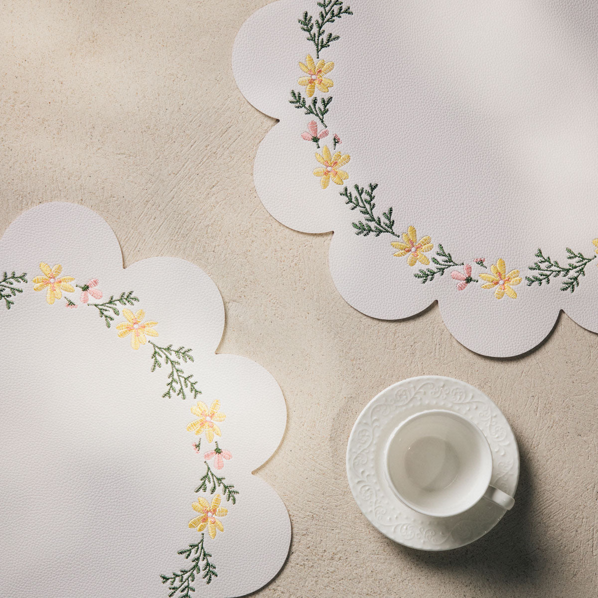 FLORIVA Ecru Table Mats with Decorative Embroidery, Set of 2, 38cm