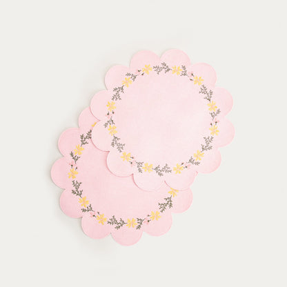 Florea Pink Embroidered Table Mats Set of 2 - 38cm