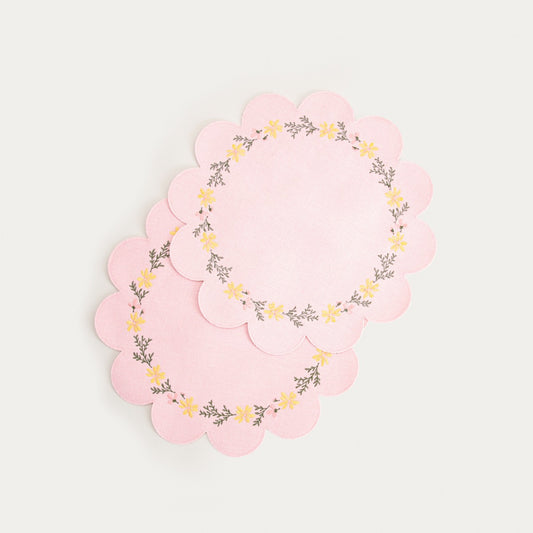 Florea Pink Embroidered Table Mats Set of 2 - 38cm