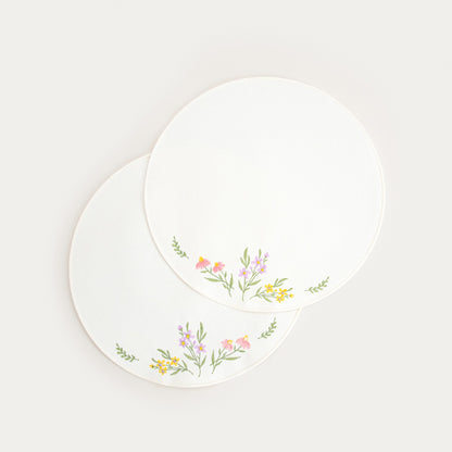 TAISA Ecru Table Mats with Decorative Floral Embroidery, Set of 2, 38cm