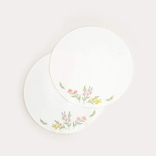TAISA Ecru Table Mats with Decorative Floral Embroidery, Set of 2, 38cm