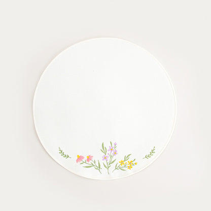 TAISA Ecru Table Mats with Decorative Floral Embroidery, Set of 2, 38cm
