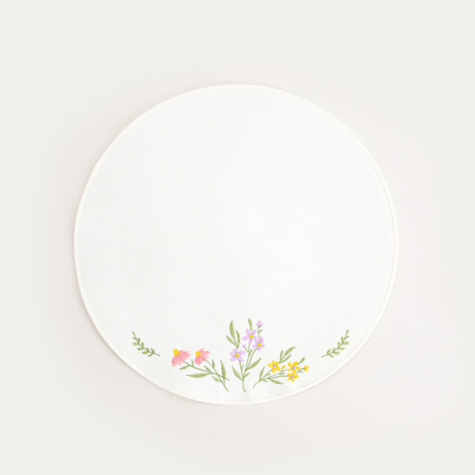 TAISA Ecru Table Mats with Decorative Floral Embroidery, Set of 2, 38cm