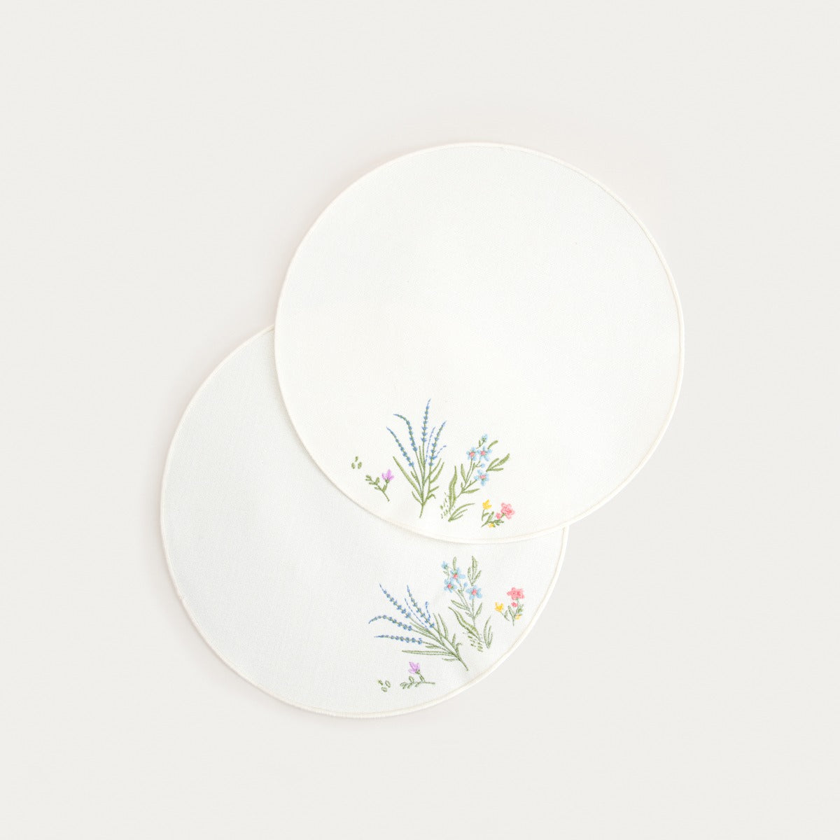 ZAIRA Ecru Table Mats with Decorative Floral Embroidery - Set of 2