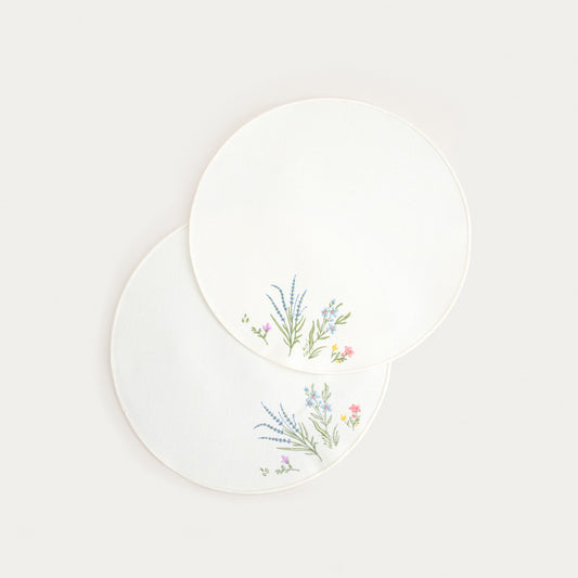 ZAIRA Ecru Table Mats with Decorative Floral Embroidery - Set of 2