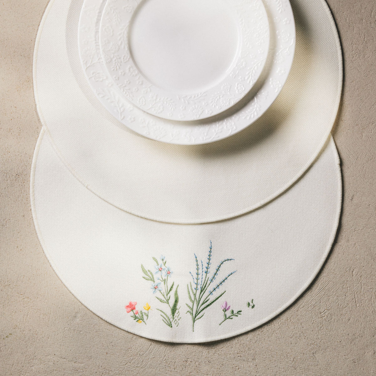 ZAIRA Ecru Table Mats with Decorative Floral Embroidery - Set of 2