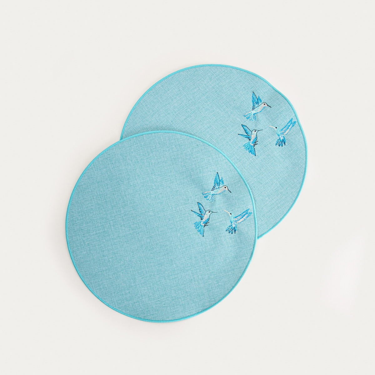 ISOLINA Table Mats with Embroidered Hummingbirds, Set of 2, 38cm