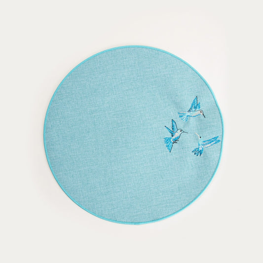 ISOLINA Table Mats with Embroidered Hummingbirds, Set of 2, 38cm