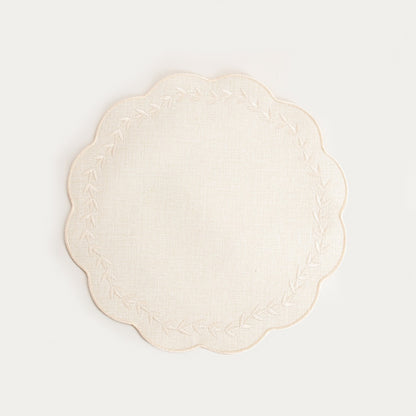 RAMINE Ecru Table Mats with Decorative Embroidery, Set of 2, 38cm