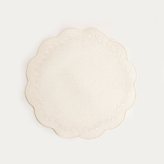 RAMINE Ecru Table Mats with Decorative Embroidery, Set of 2, 38cm
