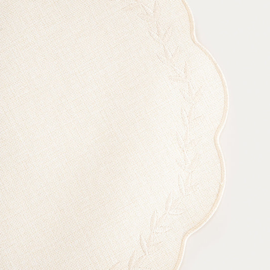 RAMINE Ecru Table Mats with Decorative Embroidery, Set of 2, 38cm