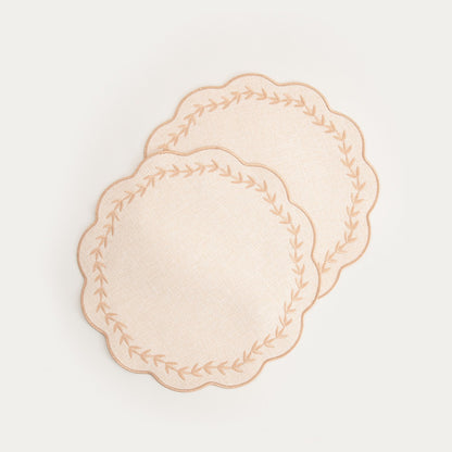 RAMINE Beige Embroidered Table Mats Set of 2, 38cm