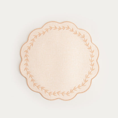 RAMINE Beige Embroidered Table Mats Set of 2, 38cm