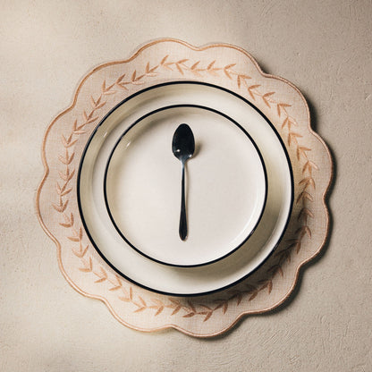 RAMINE Beige Embroidered Table Mats Set of 2, 38cm