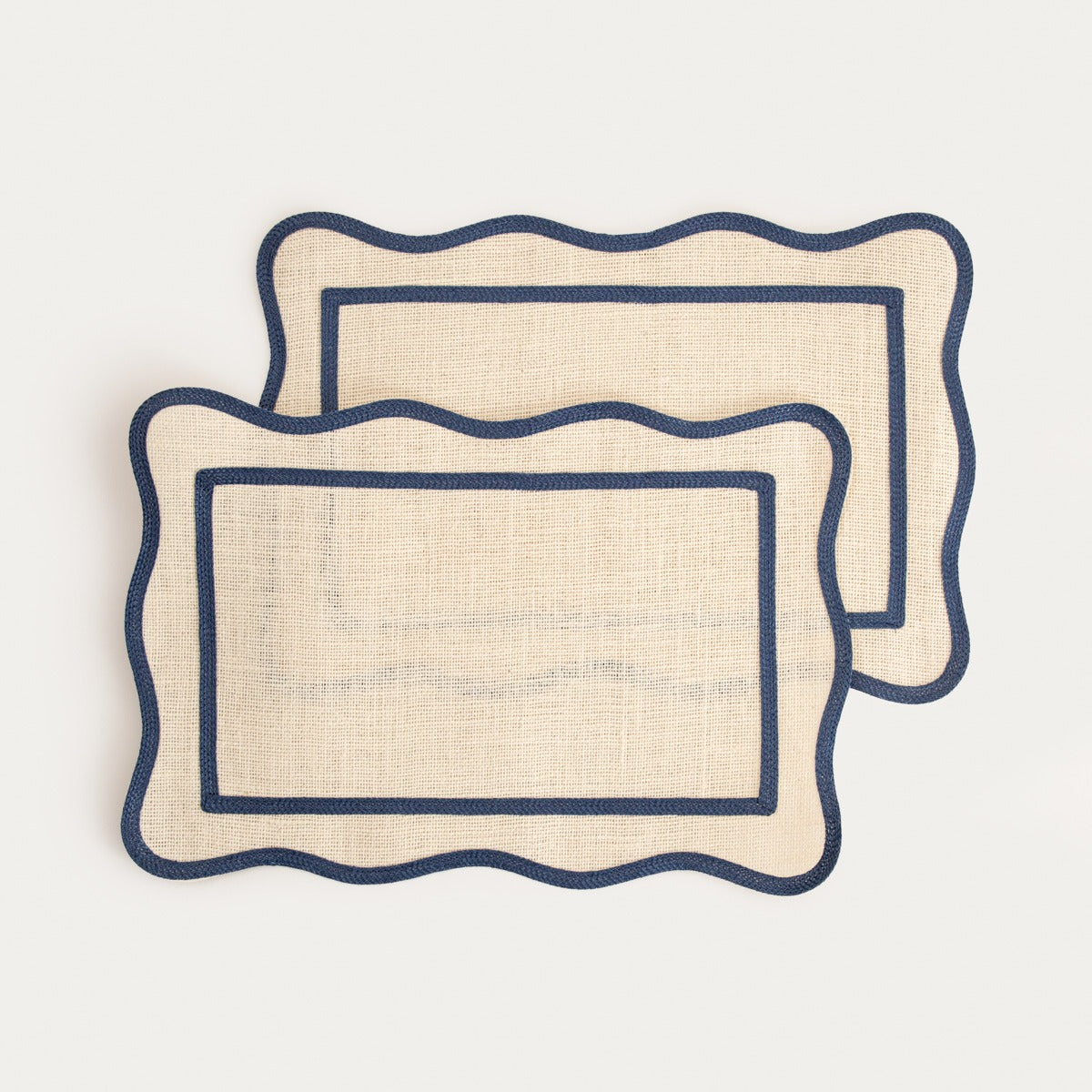 VIENTO Table Mats with Decorative Blue Edging, Set of 2, 30x45cm