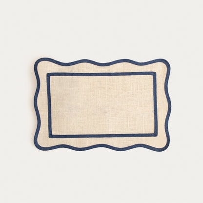 VIENTO Table Mats with Decorative Blue Edging, Set of 2, 30x45cm
