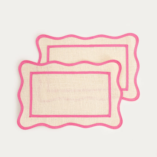VIENTO Table Mats with Decorative Pink Piping, Set of 2