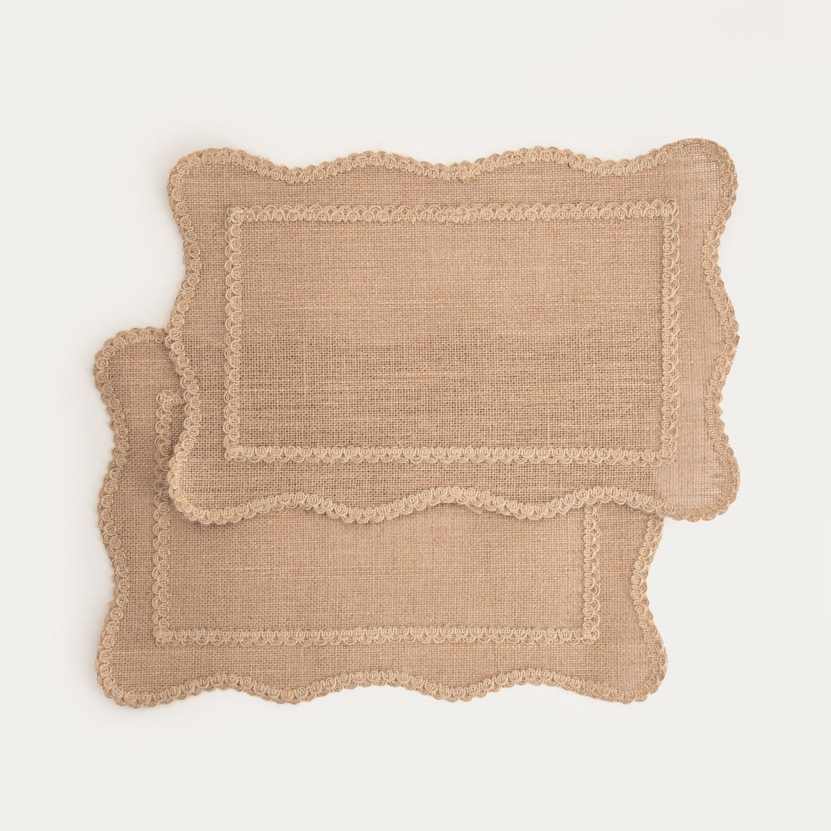 CALMA Beige Table Mats with Decorative Jute Edging - Set of 2