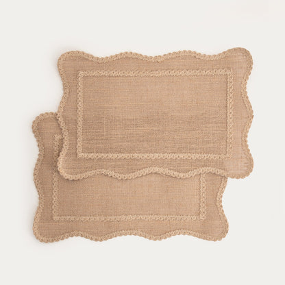 CALMA Beige Table Mats with Decorative Jute Edging - Set of 2