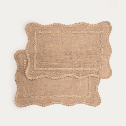 CALMA Beige Table Mats with Decorative Jute Edging - Set of 2