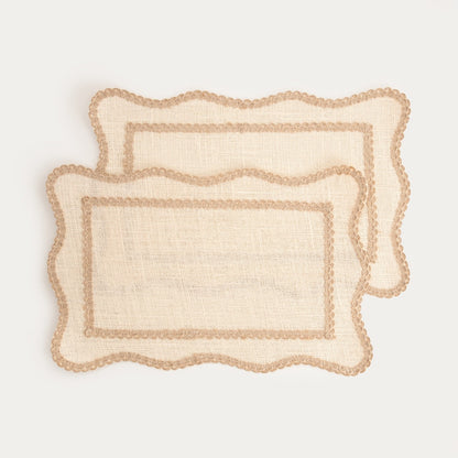 CALMA Ecru Table Mats with Decorative Jute Edging - Set of 2