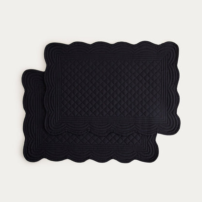 VELA Black Quilted Rectangular Table Mats Set of 2 - 30x45 cm