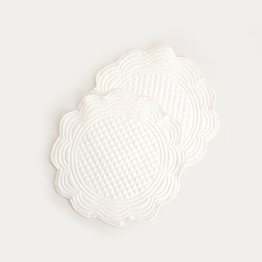ALVEN Ecru Round Quilted Table Mats Set of 2 - 38cm