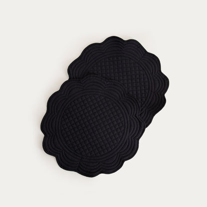 ALVEN Black Quilted Round Table Mats Set of 2 - 38cm