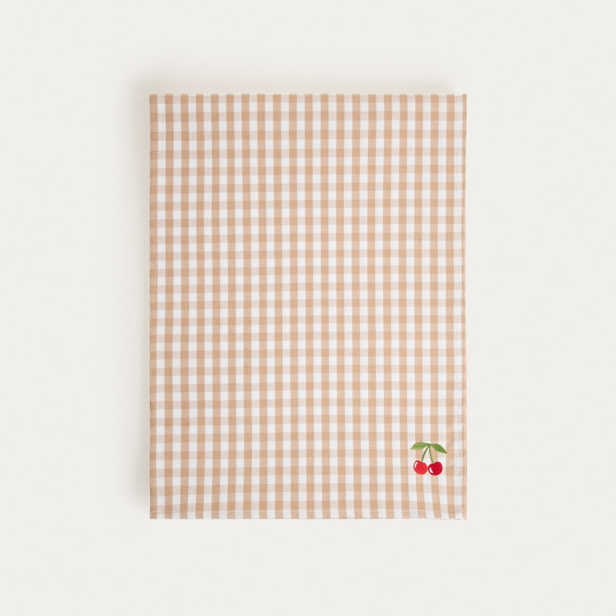 ABRIL Beige Checkered Table Runner with Cherry Blossom Embroidery 40x160 cm