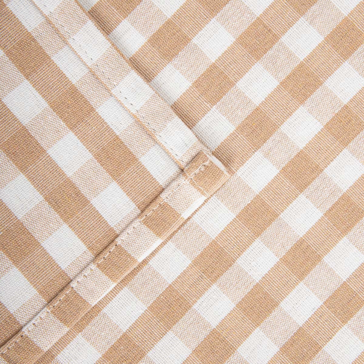 ABRIL Beige Checkered Table Runner with Cherry Blossom Embroidery 40x160 cm