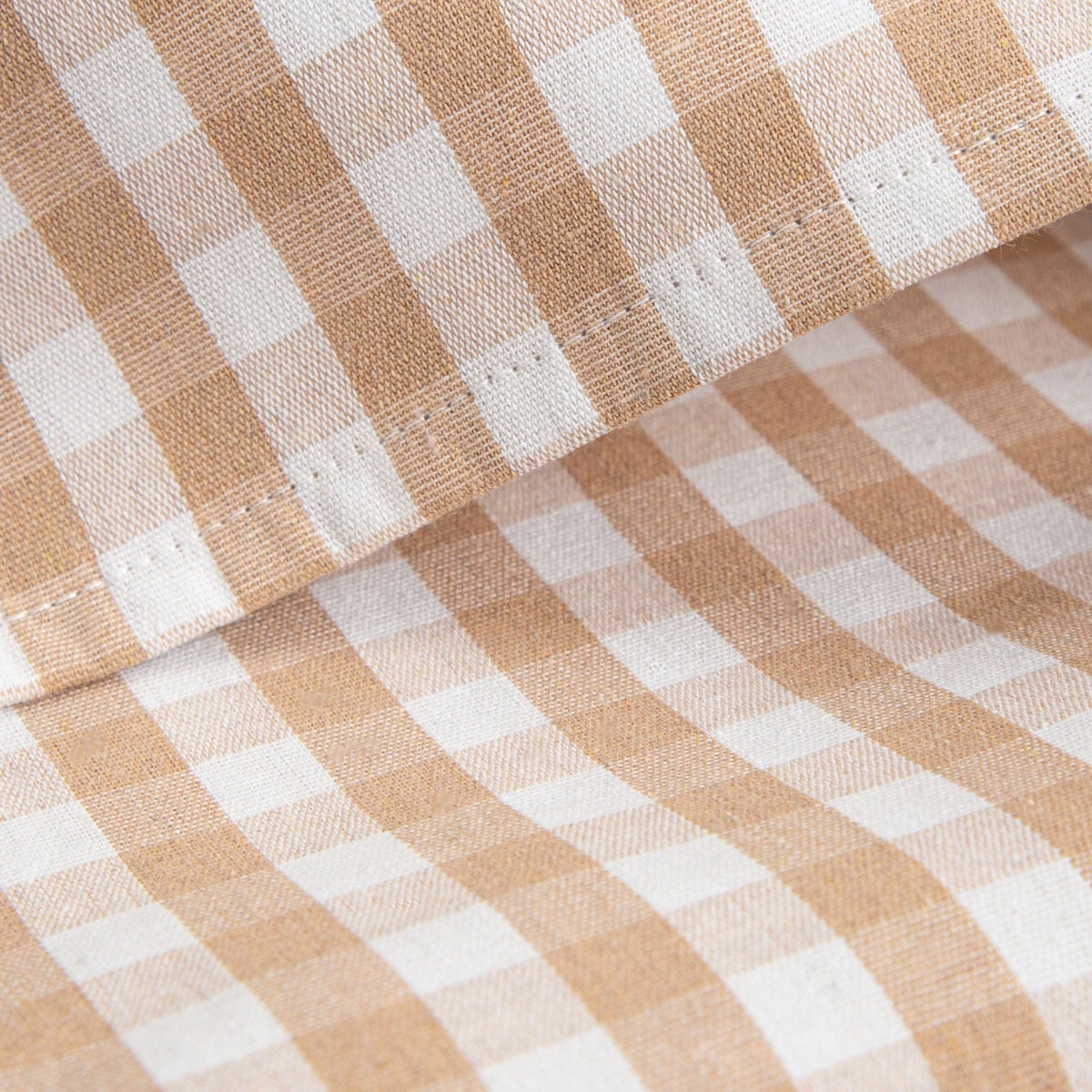 ABRIL Beige Checkered Table Runner with Cherry Blossom Embroidery 40x160 cm