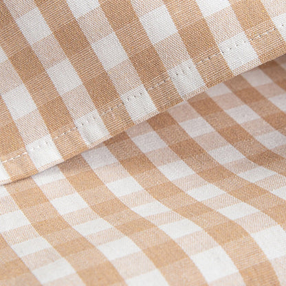 ABRIL Beige Checkered Table Runner with Cherry Blossom Embroidery 40x160 cm
