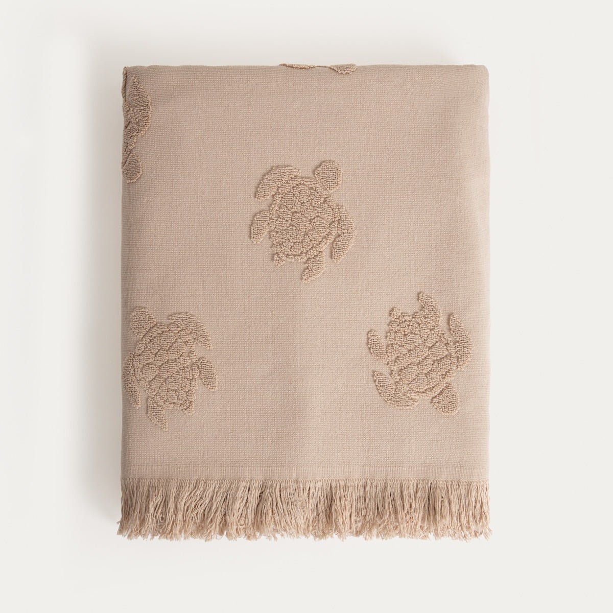 MAREA Beige Beach Towel with Turtle Embroidery 100x150 cm
