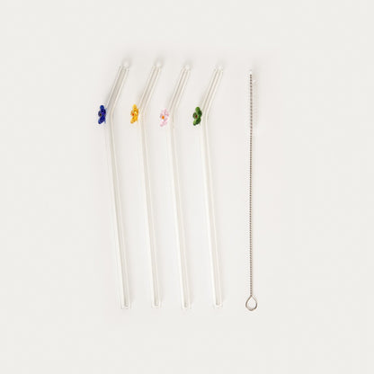 Set of straws BLANCA Set of 4 Glass Straws with Coloured Flowers