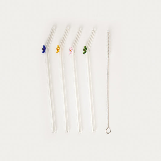 Set of straws BLANCA Set of 4 Glass Straws with Coloured Flowers