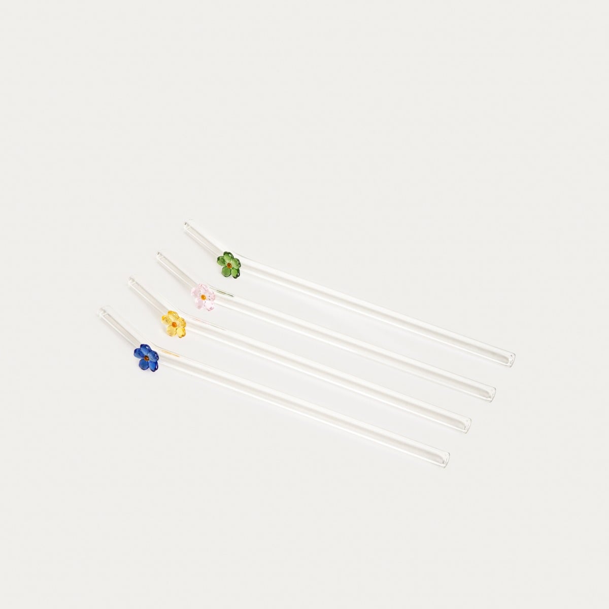 Set of straws BLANCA Set of 4 Glass Straws with Coloured Flowers