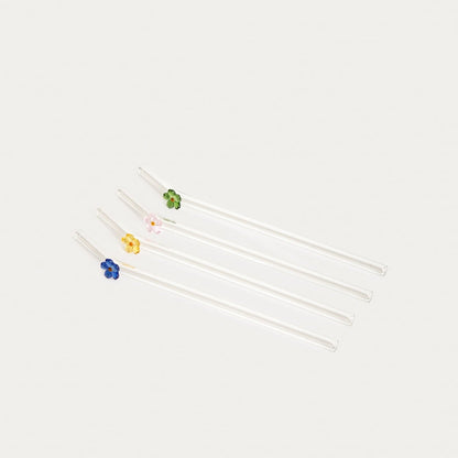 Set of straws BLANCA Set of 4 Glass Straws with Coloured Flowers