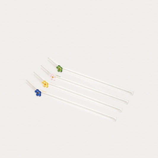 BLANCA Set of 4 Glass Straws with Coloured Flowers