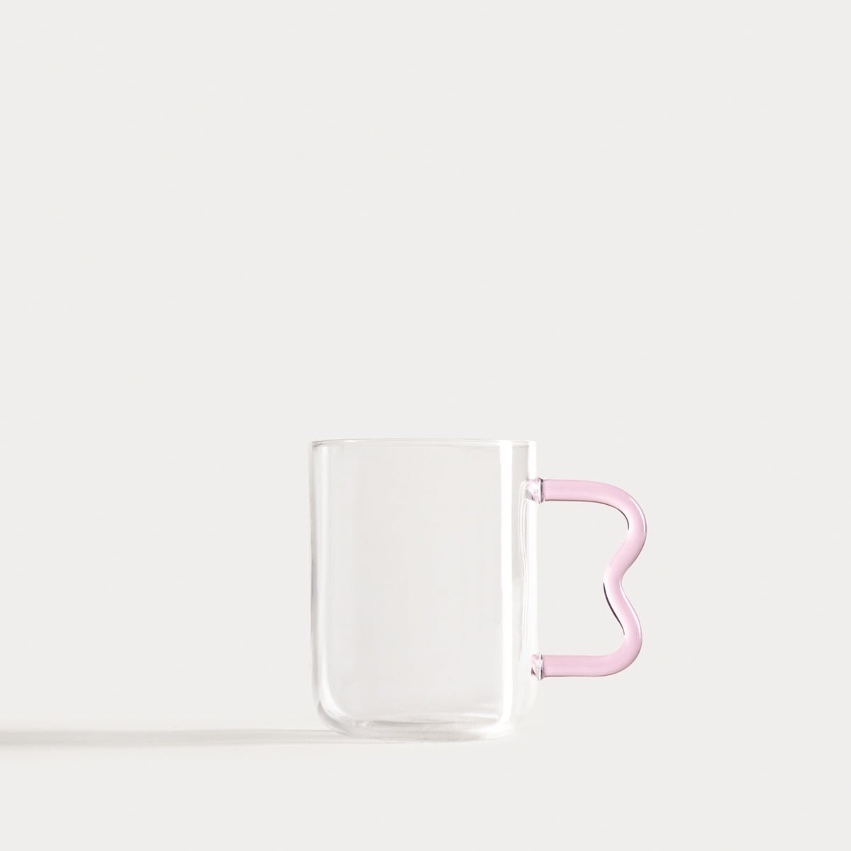 ZIGRA Glass Mug with Wavy Pink Handle - 0.4L Capacity