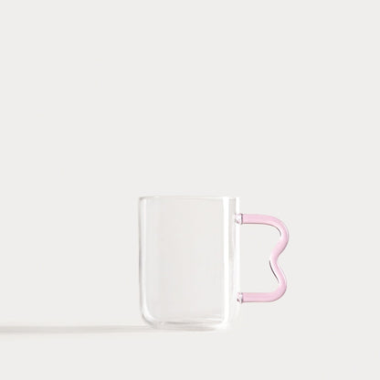 ZIGRA Glass Mug with Wavy Pink Handle - 0.4L Capacity