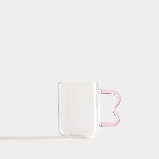 ZIGRA Glass Mug with Wavy Pink Handle - 0.4L Capacity