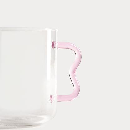 ZIGRA Glass Mug with Wavy Pink Handle - 0.4L Capacity
