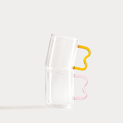 ZIGRA Glass Mug with Wavy Pink Handle - 0.4L Capacity