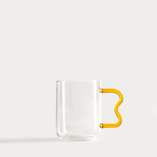 ZIGRA Glass Mug with Wavy Yellow Handle 0.4L