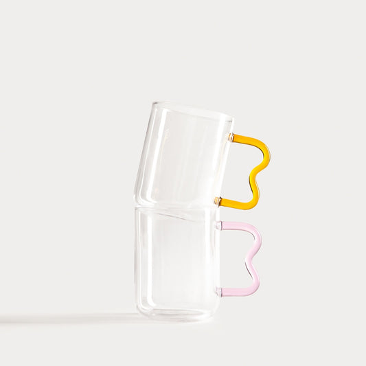 ZIGRA Glass Mug with Wavy Yellow Handle 0.4L