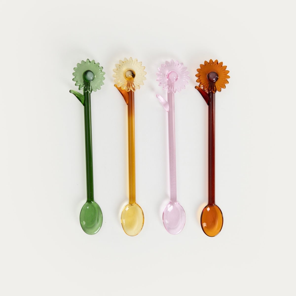Set of OBERA Floral Glass Teaspoons, 4 pcs